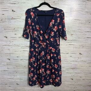 Land's End blue pink floral maxi dress size 10 faux wrap
